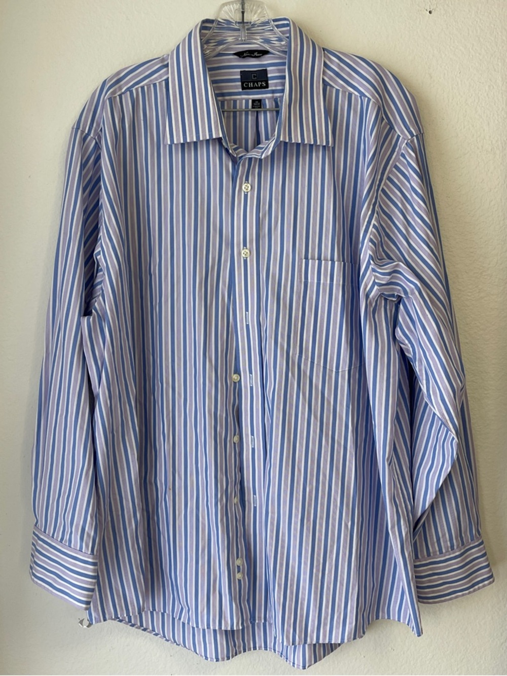 Chaps Men's Light Blue & White Vertical Stripe Dress Shirt